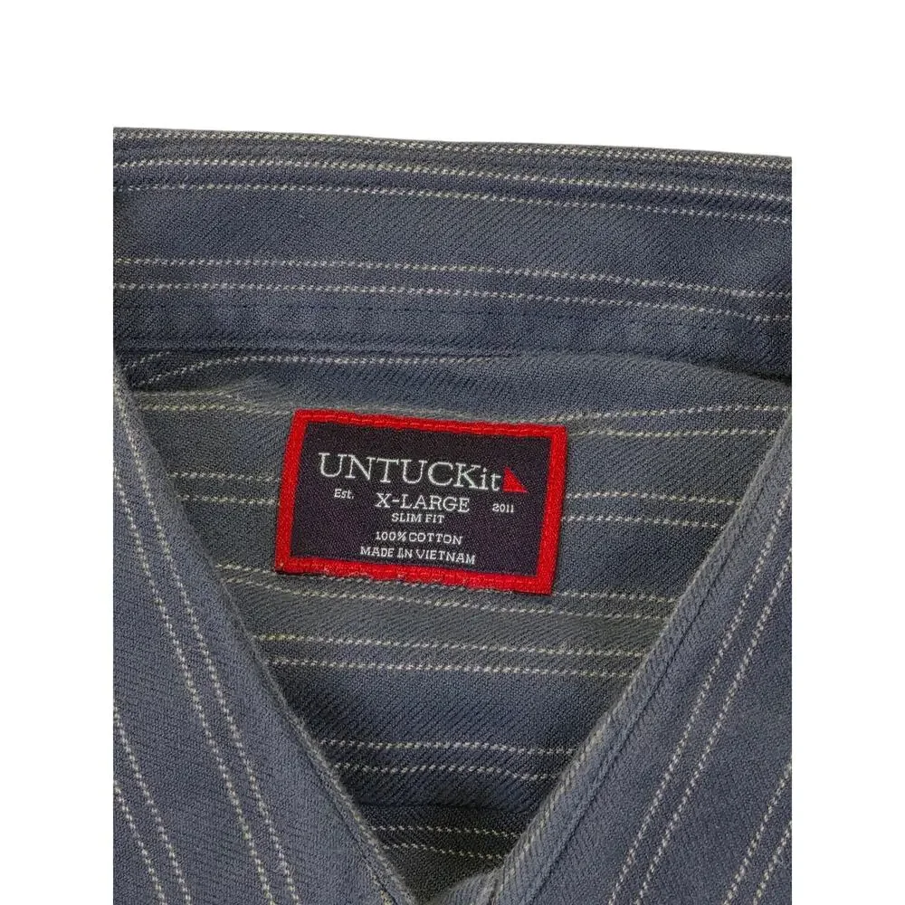 UNTUCKit Mens XL Slim Fit Long Sleeve Button Down Shirt 100% Cotton Grey Stripe